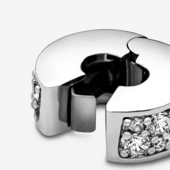 Pandora bracelet clips (set of 2), silver, clear pave stones. - Picture 4 of 5